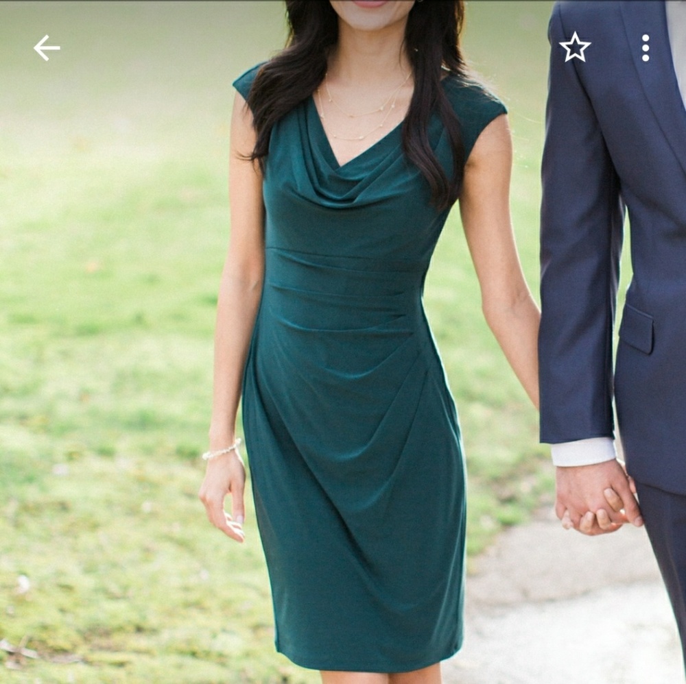 Emerald green cowl neck cocktail evening dress